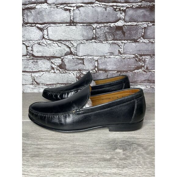 Santoni Black Leather Moc Toe Slip On Dress Loafers Shoes Men’s Sz 9.5D US/43EU - Picture 1 of 16